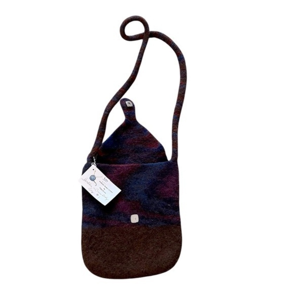NWT! FELTED EWES Handmade Felted Crossbody/Shoulder Bag, Brown Blue Purple